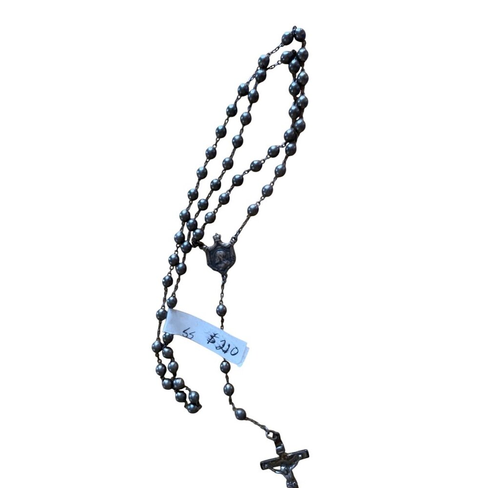Vintage Sterling Silver Catholic Rosary With Crucifix & Virgin Mary Centerpiece